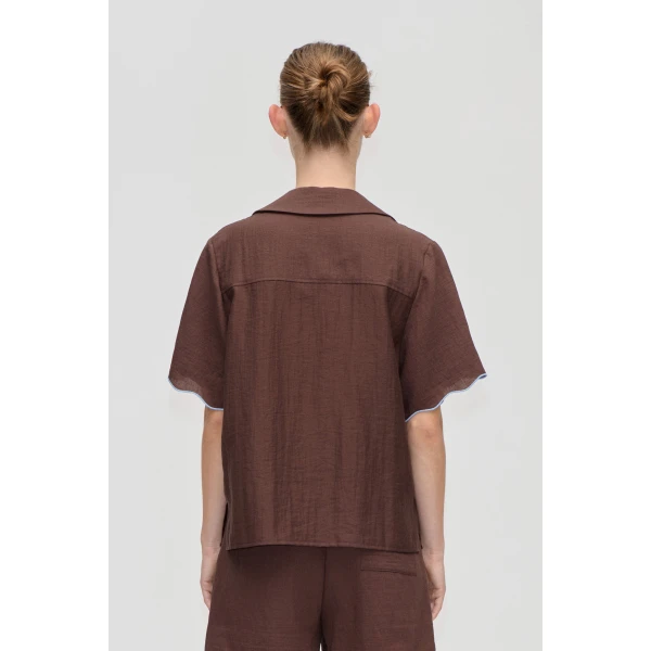 Stine Goya Scalloped Short Sleeve Shirt in Roses Embroidery, view 4
