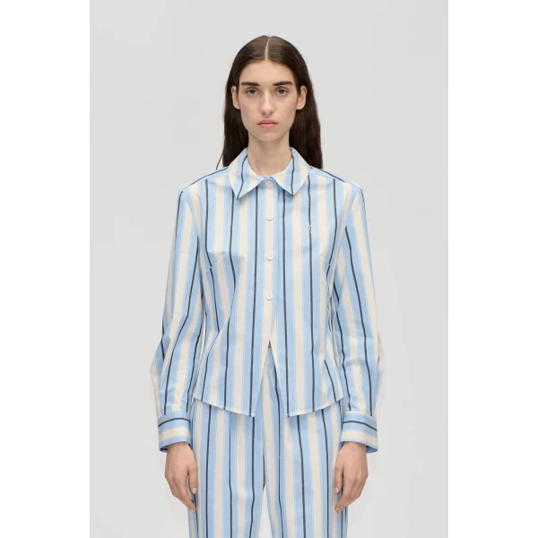 Stine Goya Sharp Hem Boxy Shirt in Lightwave Stripes, view 2