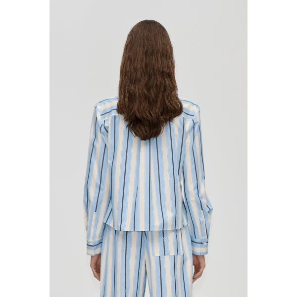 Stine Goya Sharp Hem Boxy Shirt in Lightwave Stripes, view 4
