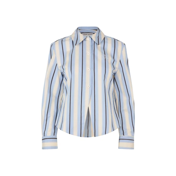 Stine Goya Sharp Hem Boxy Shirt in Lightwave Stripes