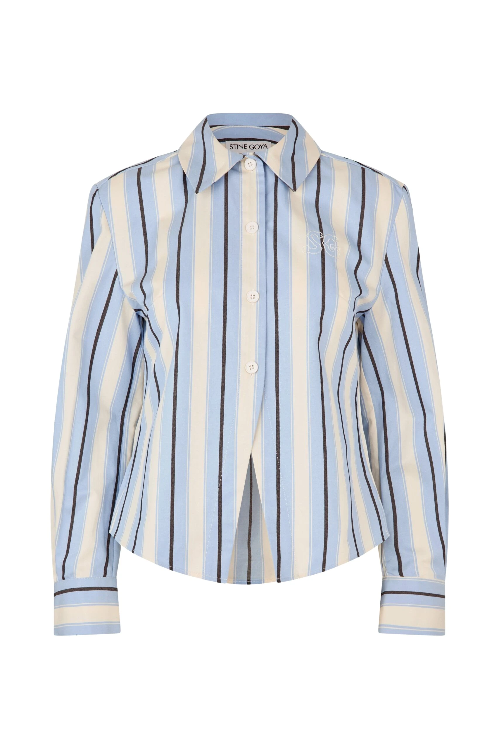 Stine Goya Sharp Hem Boxy Shirt in Lightwave Stripes