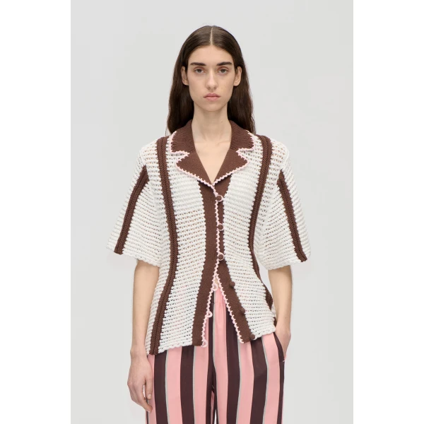 Stine Goya Short Sleeve Bowling Polo in Baseball Stripes, view 2