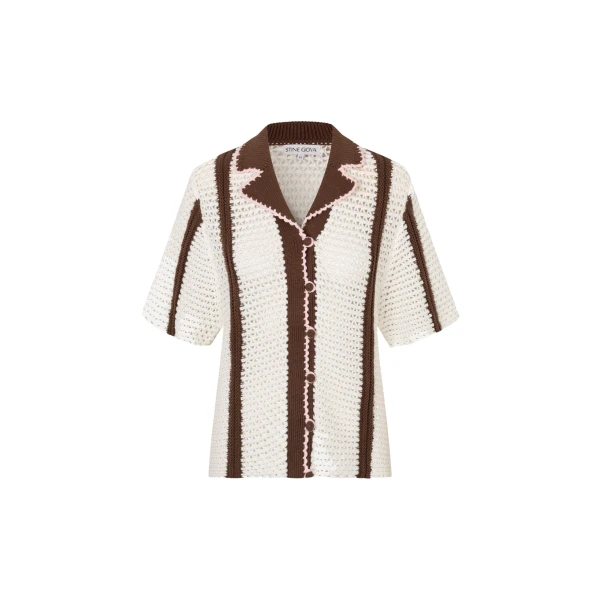 Stine Goya Short Sleeve Bowling Polo in Baseball Stripes