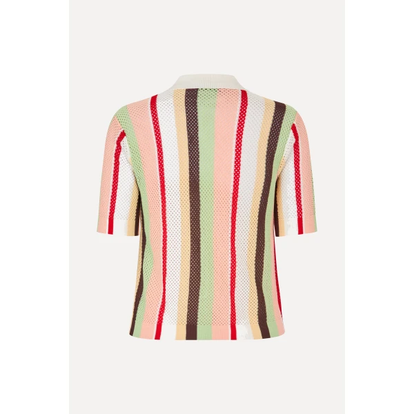 Stine Goya Short Sleeve Crochet Polo in Baseball Pinstripes, view 3