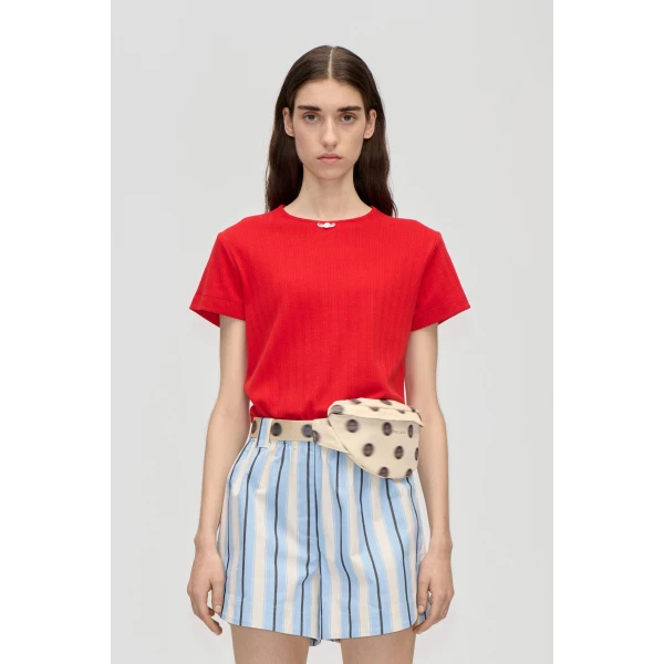 Stine Goya Short Sleeve Relaxed T-Shirt in Velocity Red, view 2