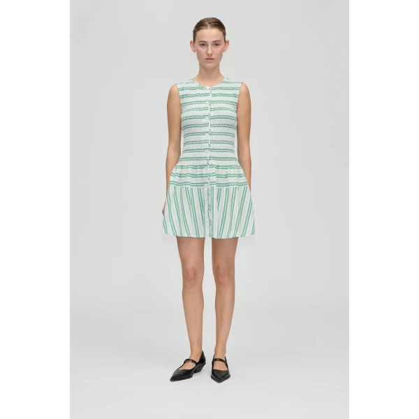 Stine Goya Sleeveless Smocked Short Dress in Smocked Stripes, view 2