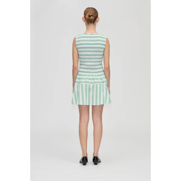 Stine Goya Sleeveless Smocked Short Dress in Smocked Stripes, view 4