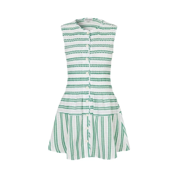 Stine Goya Sleeveless Smocked Short Dress in Smocked Stripes