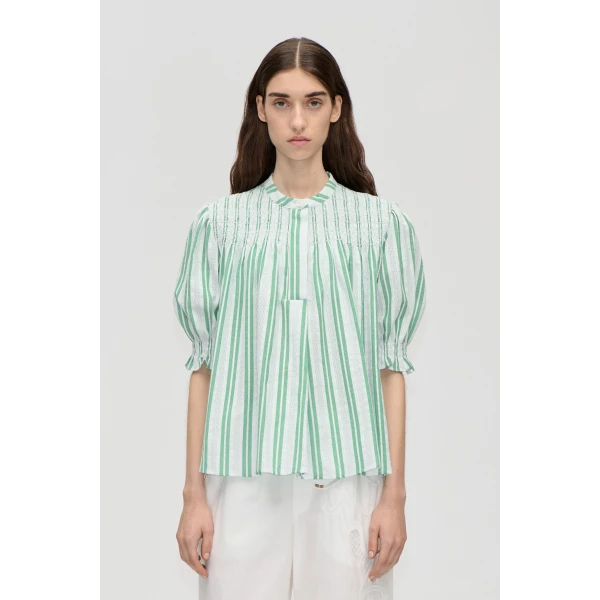 Stine Goya Smocked Gathered Top in Smocked Stripes, view 2