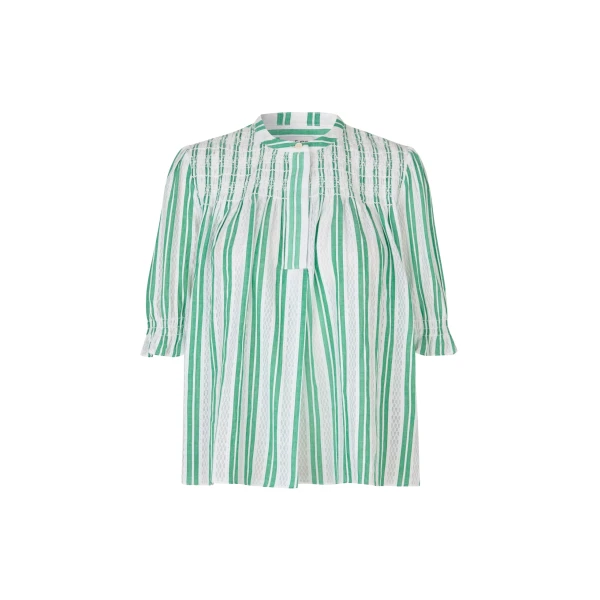 Stine Goya Smocked Gathered Top in Smocked Stripes