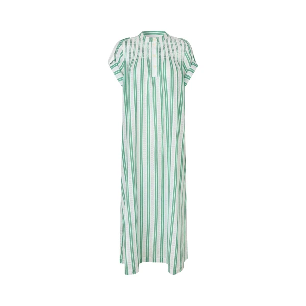 Stine Goya Smocked Tunic Long Dress in Smocked Stripes