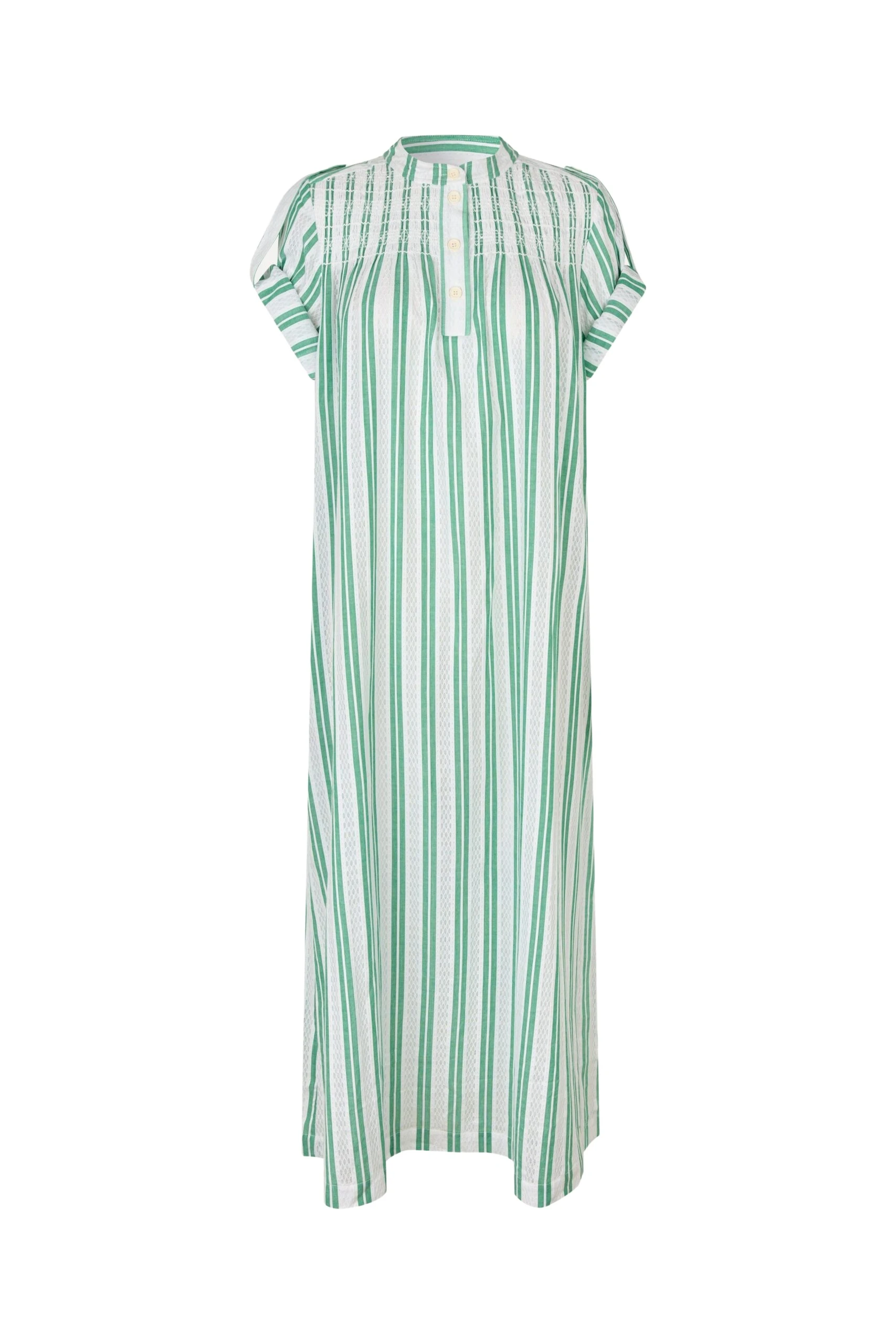 Stine Goya Smocked Tunic Long Dress in Smocked Stripes