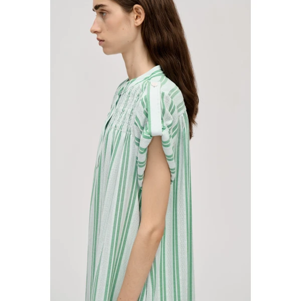 Stine Goya Smocked Tunic Long Dress in Smocked Stripes, view 3