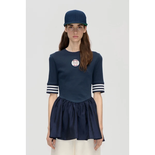Stine Goya Sportif Ruffle Top in Baseball SG Patch, view 2