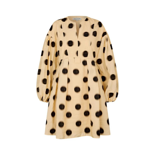 Stine Goya Voluminous Long Sleeve Mini Dress in Dots in Motion