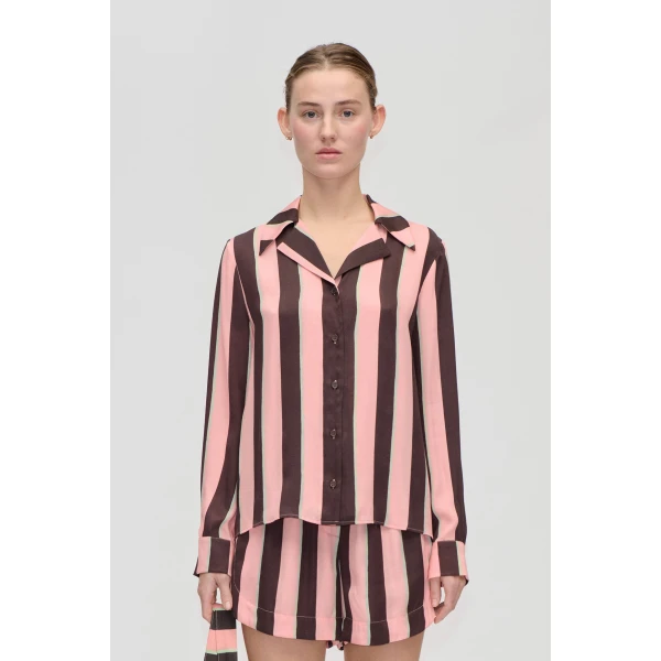 Stine Goya Wide Point Collar Shirt in Rosewood Mint Stripes, view 2