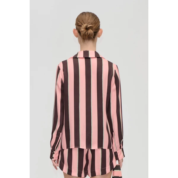 Stine Goya Wide Point Collar Shirt in Rosewood Mint Stripes, view 4