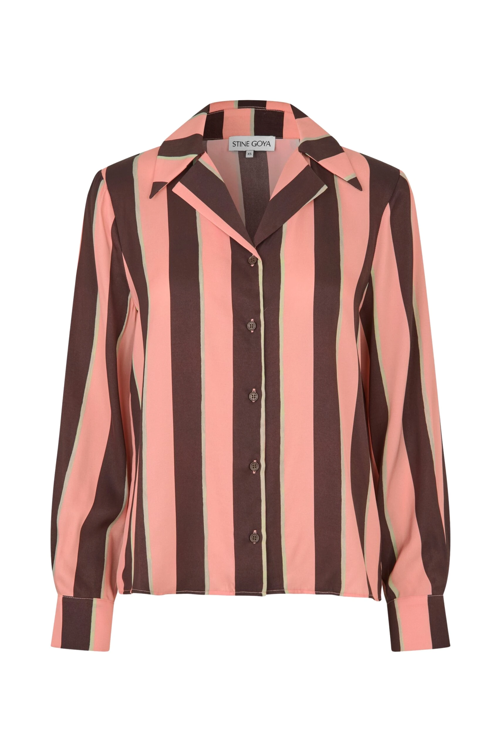 Stine Goya Wide Point Collar Shirt in Rosewood Mint Stripes