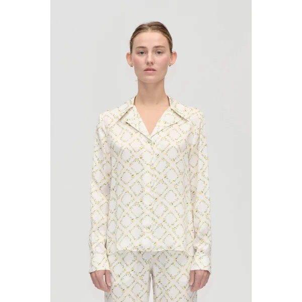 Stine Goya Wide Point Collar Shirt in Sakura Check Yellow, view 2