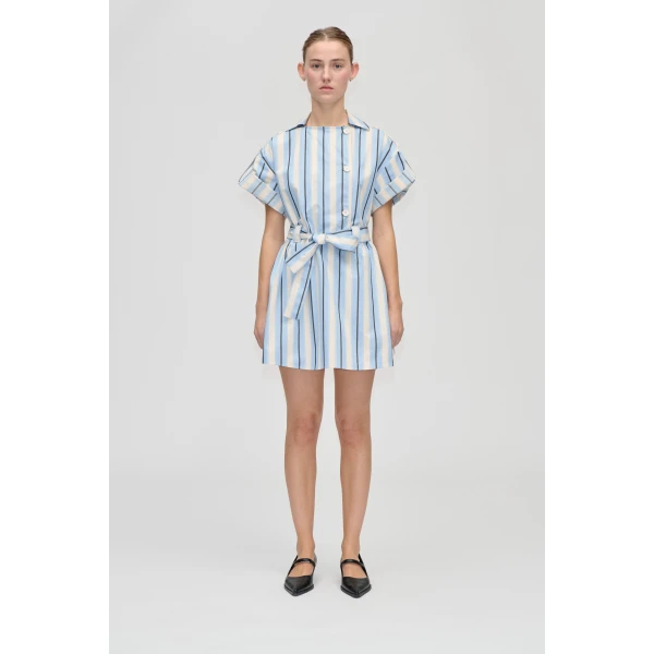 Stine Goya Workwear Short Dress in Lightwave Stripes, view 2