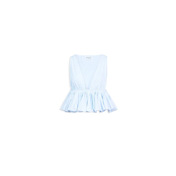 Alaïa Striped Cotton Peplum Top - ALAÏA Tops - Laser Cut Luxury - Shop at Luxury Shoes 
