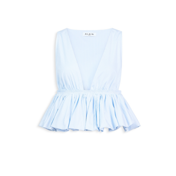 Alaia Striped Cotton Peplum Top