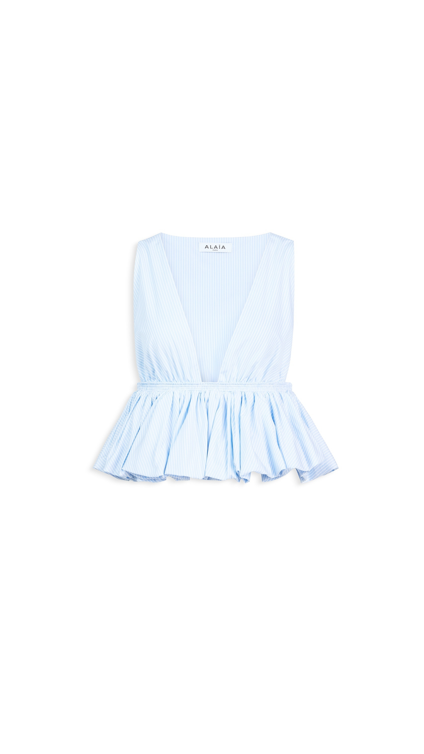 Alaia Striped Cotton Peplum Top