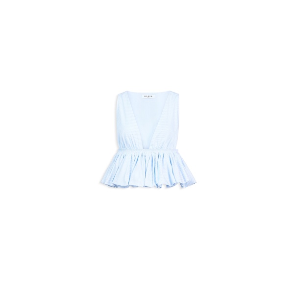 Alaïa Striped Cotton Peplum Top - ALAÏA Tops - Laser Cut Luxury - Shop at Luxury Shoes 
