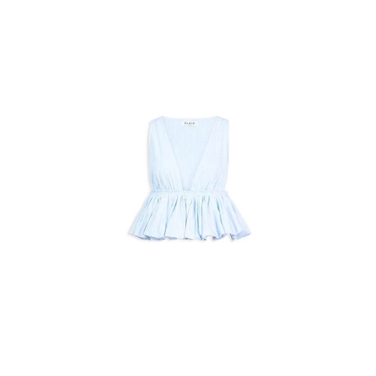 Alaïa Striped Cotton Peplum Top - ALAÏA Tops - Laser Cut Luxury - Shop at Luxury Shoes 