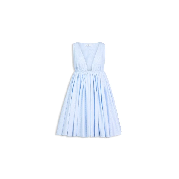 Alaïa Striped Poplin Skater Dress - ALAÏA Dresses - Laser Cut Luxury - Shop at Luxury Shoes 
