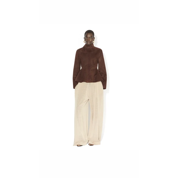 Alaïa Suede Goatskin Peplum Jacket - ALAÏA Jackets - Laser Cut Luxury - Shop at Luxury Shoes 
