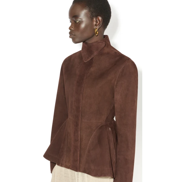 Alaïa Suede Goatskin Peplum Jacket - ALAÏA Jackets - Laser Cut Luxury - Shop at Luxury Shoes 