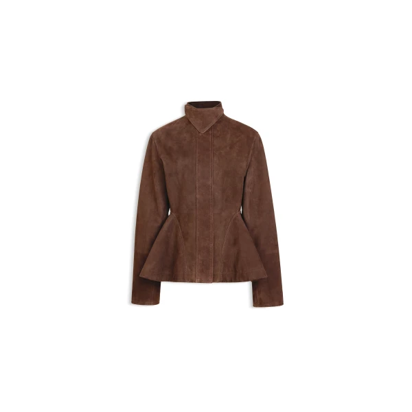 Alaïa Suede Goatskin Peplum Jacket - ALAÏA Jackets - Laser Cut Luxury - Shop at Luxury Shoes 