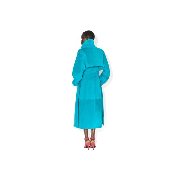 Alaïa Suede Goatskin Trench Coat - ALAÏA Coats - Laser Cut Luxury - Shop at Luxury Shoes 