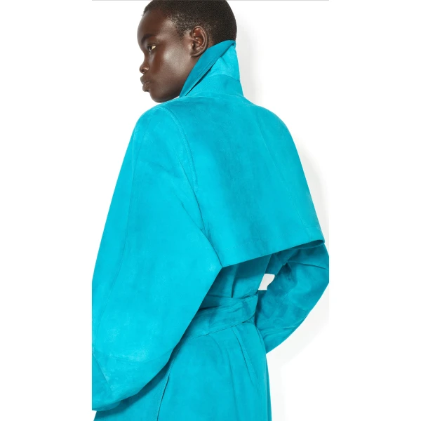 Alaïa Suede Goatskin Trench Coat - ALAÏA Coats - Laser Cut Luxury - Shop at Luxury Shoes 