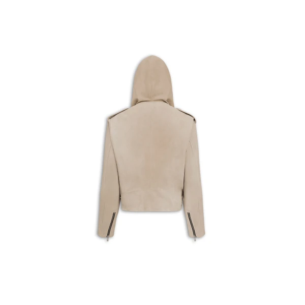Alaïa Suede Hooded Biker Jacket - ALAÏA Jackets - Laser Cut Luxury - Shop at Luxury Shoes 