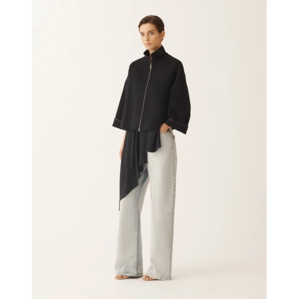 Fabiana Filippi Asymmetrical Top in Midnight Blue Crepe de Chine, view 2