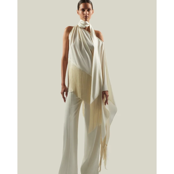 Taller Marmo Fringed Atlas Blouse, view 3