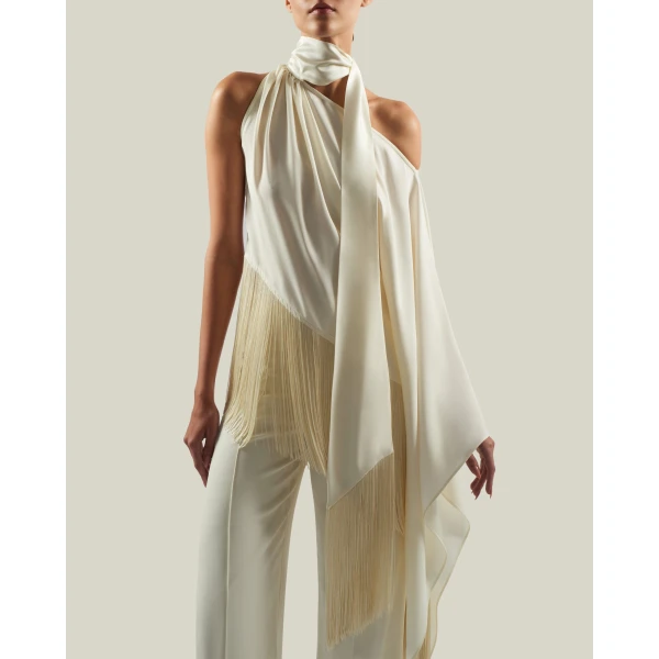 Taller Marmo Fringed Atlas Blouse, view 5
