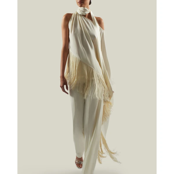 Taller Marmo Fringed Atlas Blouse, view 6