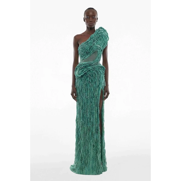Tony Ward Aqua Green Strapless Cut Out Gown - Dresses - Lebanese Luxury Evening Wear at Luxury Shoes 