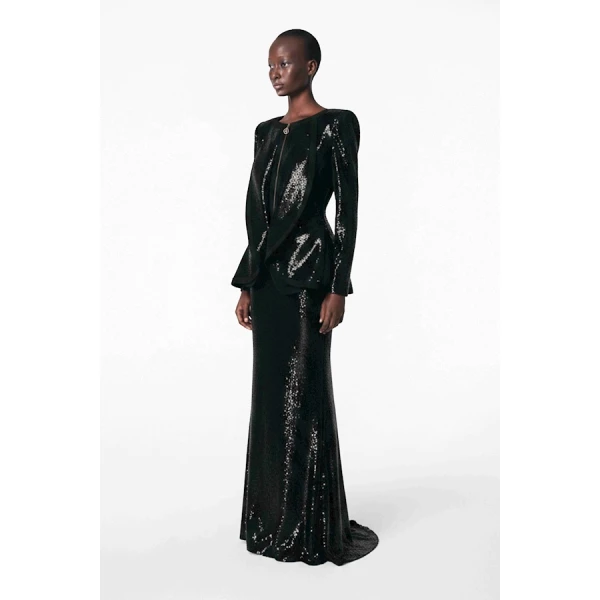 Tony Ward Black Sequin Skirt and Jacket Set - Jackets - Lebanese Luxury Evening Wear at Luxury Shoes 