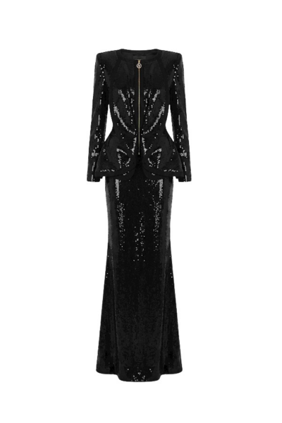 Tony Ward Black Sequin Skirt and Jacket Set - Jackets - Lebanese Luxury Evening Wear at Luxury Shoes 
