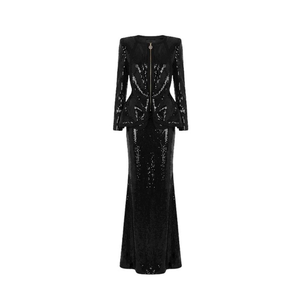 Tony Ward Black Sequin Skirt and Jacket Set - Jackets - Lebanese Luxury Evening Wear at Luxury Shoes 
