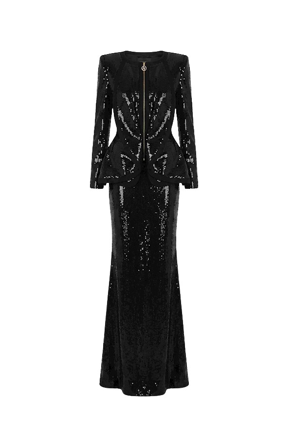 Tony Ward Black Sequin Skirt and Jacket Set - Jackets - Lebanese Luxury Evening Wear at Luxury Shoes 