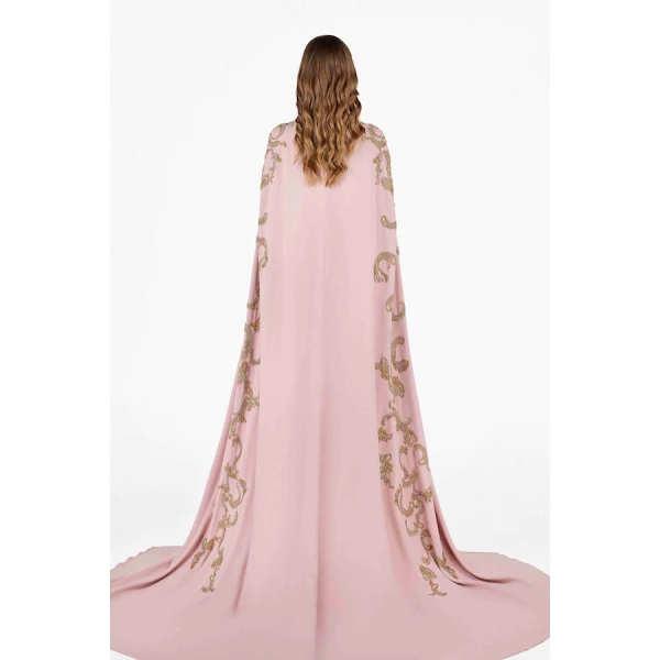 Tony Ward Blush Gold Structured Cape Gown - Dresses - Lebanese Luxury Evening Wear at Luxury Shoes 