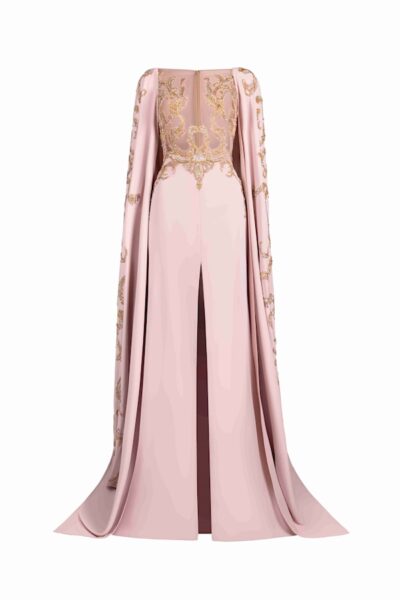 Tony Ward Blush Gold Structured Cape Gown - Dresses - Lebanese Luxury Evening Wear at Luxury Shoes 
