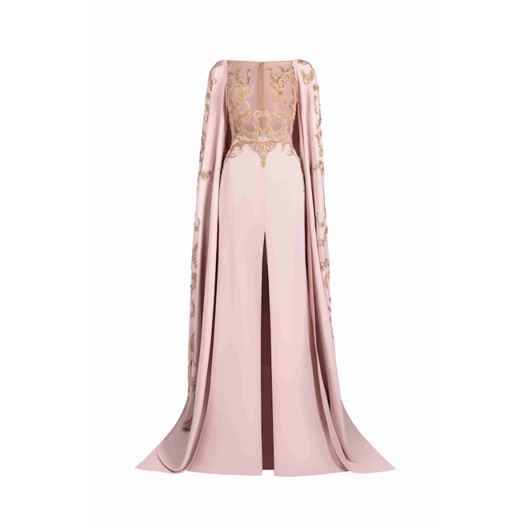 Tony Ward Blush Gold Structured Cape Gown - Dresses - Lebanese Luxury Evening Wear at Luxury Shoes 
