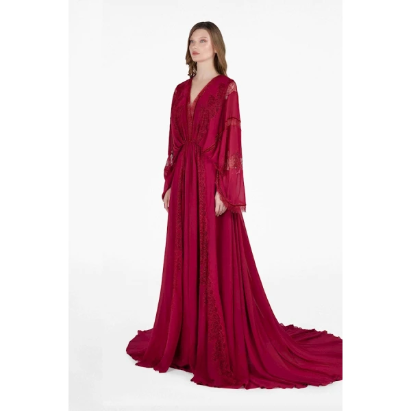 Tony Ward Burgundy Grace Kaftan - kimono - Lebanese Luxury Evening Wear at Luxury Shoes 
