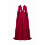 Tony Ward Burgundy Ruffled Cape Gown - Dresses - Lebanese Luxury Evening Wear at Luxury Shoes 